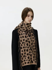 Vintage Leopard Print Knit Scarf - TEVQA