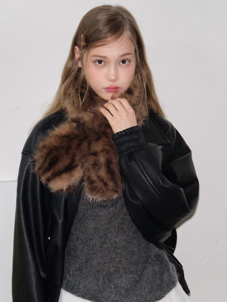 Gradient Leopard Faux Fur Scarf Brown