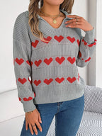 Collared Heart Print Knit Sweater - View 8 | TEVQA