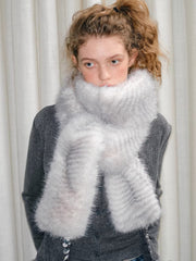 Silver Snow Faux Fur Scarf Extra Long Winter Neck Warmer