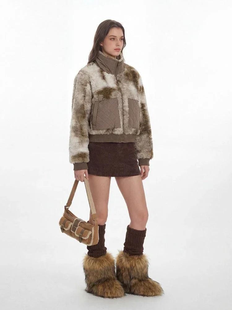 Abstract Camo Sherpa Fleece Jacket - TEVQA