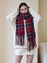 Oversized Chunky Plaid Scarf - TEVQA