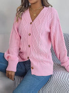 Pink cable knit button down cardigan - View 6 | TEVQA