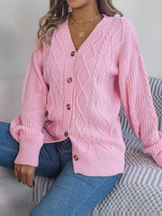 Pink Cable Knit Button Down Cardigan