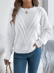White Pointelle Knit Sweater