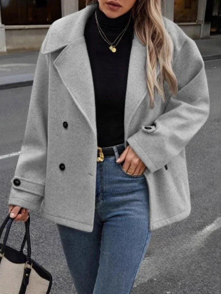 Oversized Wool-Look Lapel Jacket - TEVQA