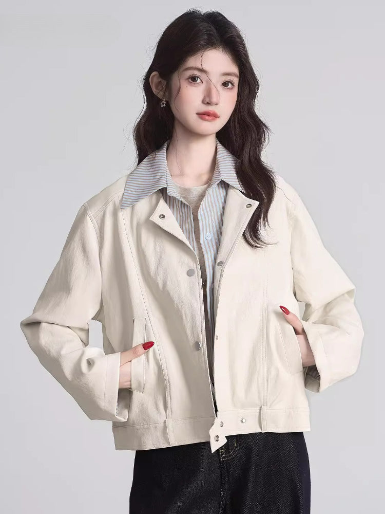 Layered Look Faux Leather Jacket Light Blue