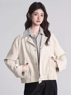 Layered Look Faux Leather Jacket Light Blue