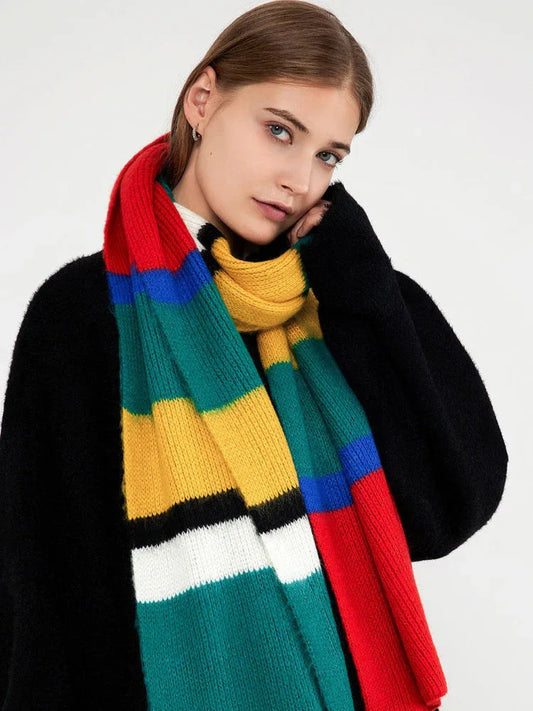 Vivid Color Block Mohair-Feel Scarf - TEVQA