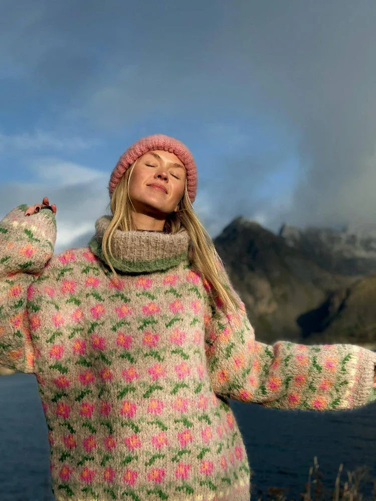 The Nordic Bloom Chunky Knit Sweater - TEVQA