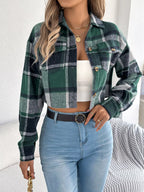 Rust Plaid Cropped Shacket - View 12 | TEVQA