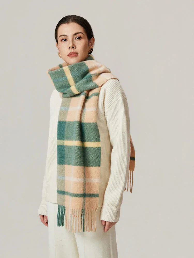 100% Lambswool Plaid Scarf - View 8 | TEVQA