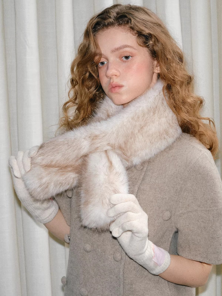 Faux Mink Fur Cross Scarf Tipped Plush Winter Collar Secondary image