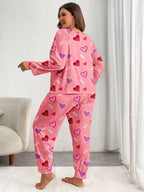 Plus Size Pink Heart Print Jogger Pajama Set - View 15 | TEVQA
