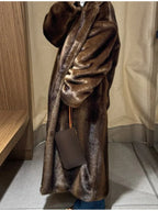 Vintage Dark Brown Faux Sable Maxi Coat - TEVQA