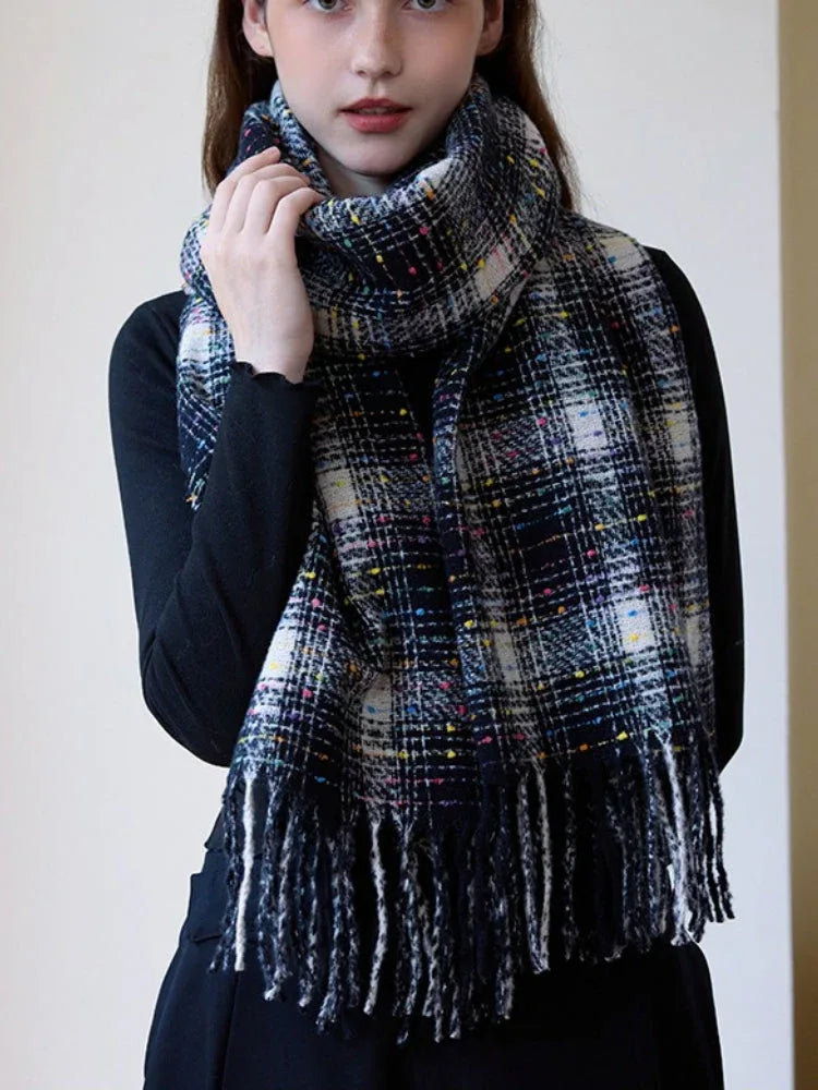 Oversized confetti knit scarf with rainbow speckles and fringe detail - View 17 | TEVQA
