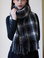 Oversized confetti knit scarf with rainbow speckles and fringe detail - View 17 | TEVQA