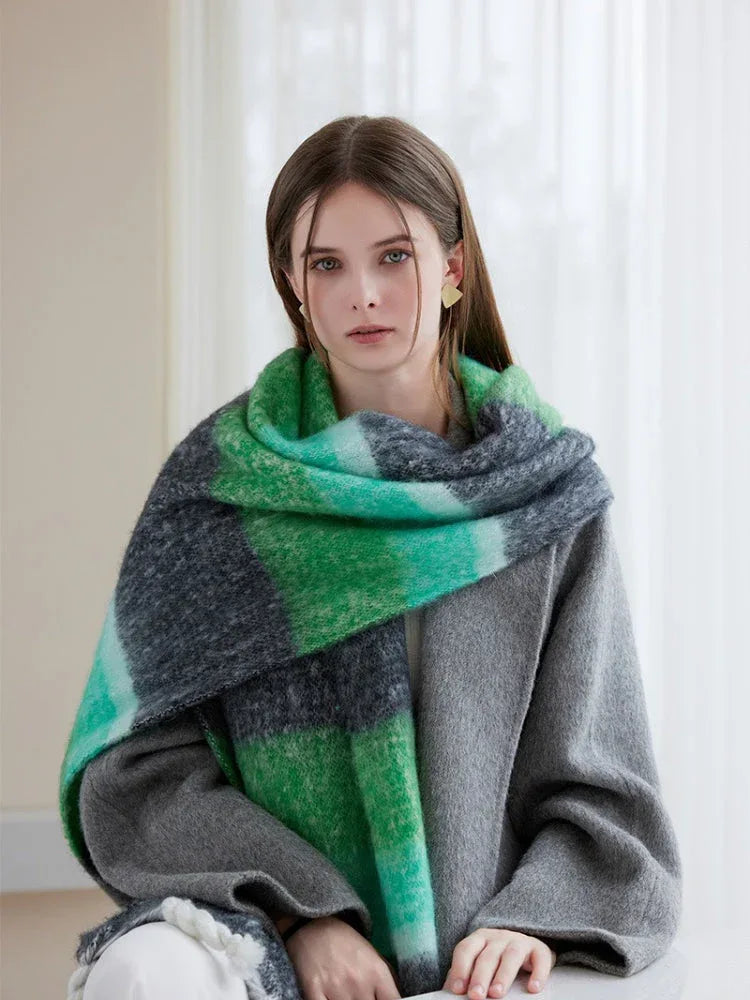 Oversized Monochrome Striped Tassel Shawl - View 7 | TEVQA