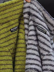 Striped Textured Soft Fleece Sweater For Large Dogs Green Grey