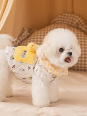 White Cartoon Quilted Pet Vest with Gingham Collar & Pocket