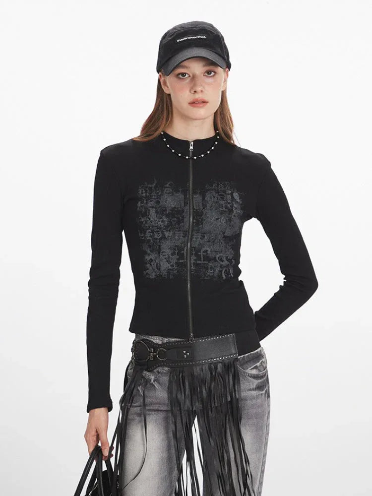 Y2K Grunge Distressed Zip-Up Top - TEVQA
