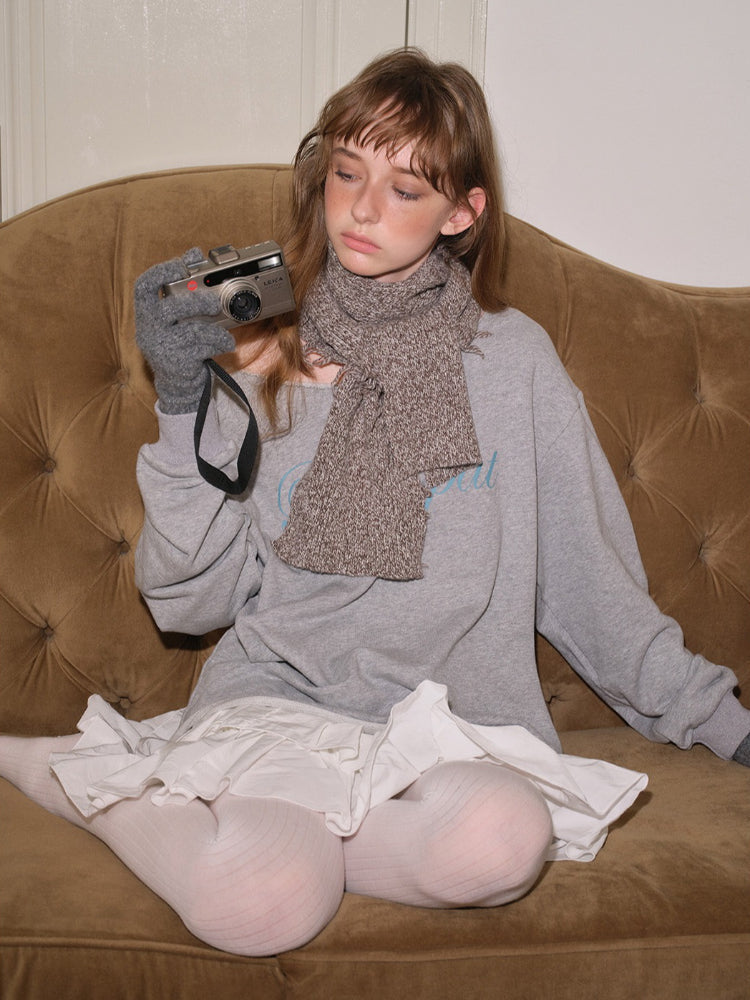 50% Wool Blend Melange Knit Scarf