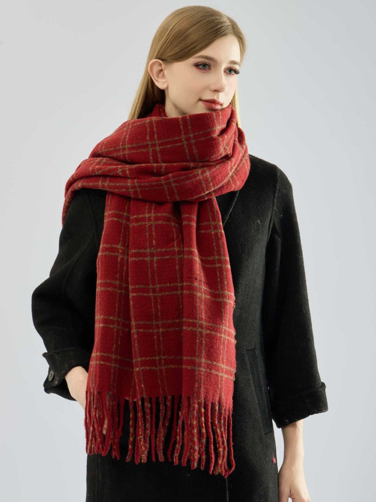 Textured Boucle Plaid Scarf Red Main image