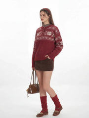 Vintage Red Fair Isle Henley Sweater - TEVQA