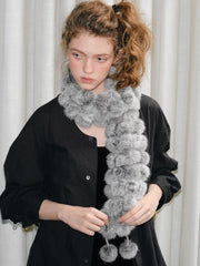 Light Grey Rabbit Fur Pom Pom Scarf