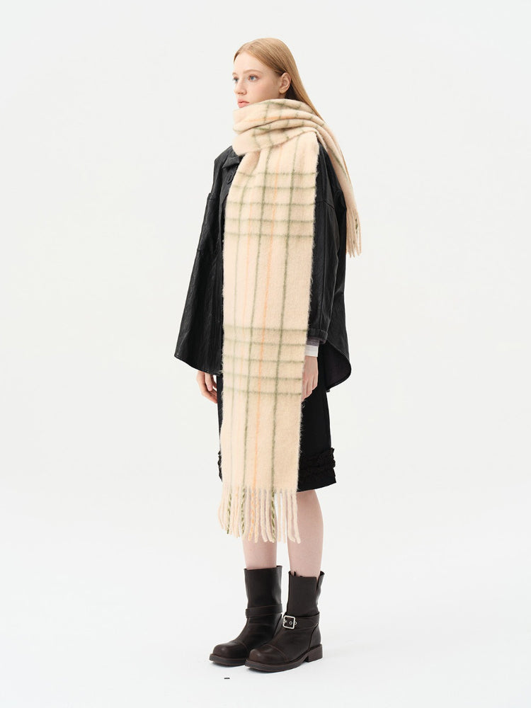 Soft 25% Wool Blend Plaid Scarf