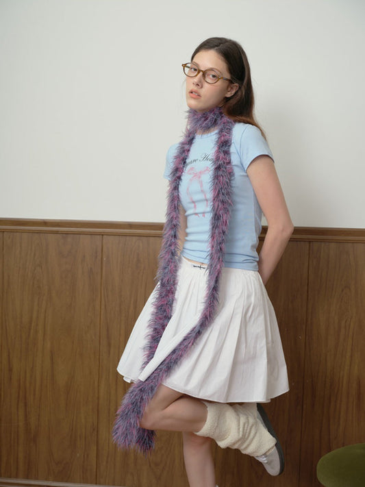 Y2K Acubi Style Faux Mink Skinny Scarf