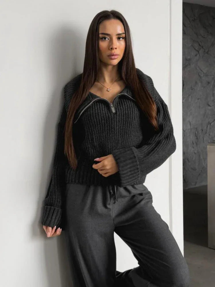 Ribbed Knit Half Zip Pullover - View 12 | TEVQA