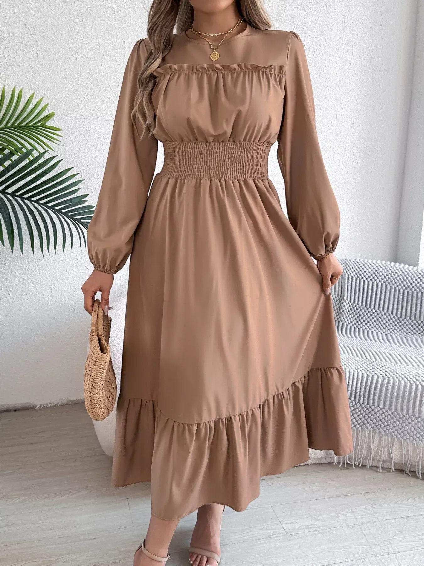Emerald Green Ruffle Smocked Waist Maxi Dress - View 11 | TEVQA
