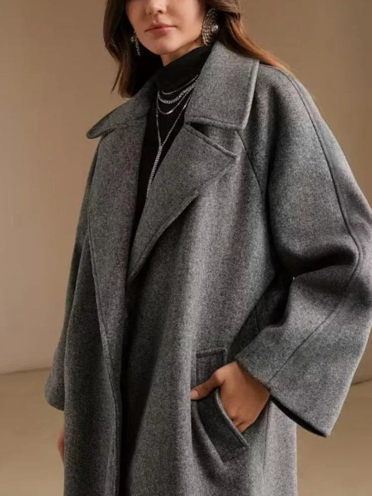 The Seraphina Minimalist Long Wool-Blend Coat - TEVQA