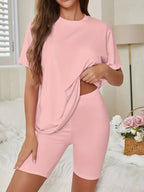 Oversized crew neck t-shirt and biker shorts lounge set - View 6 | TEVQA