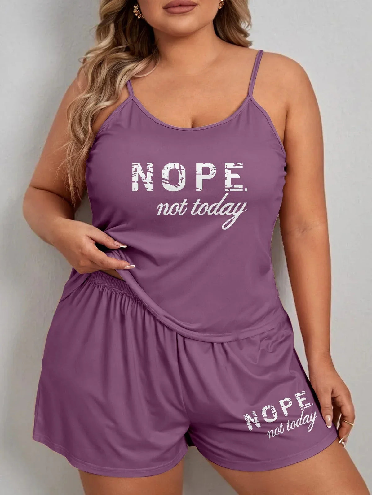 Plus Size Graphic Cami and Shorts Pajama Set - View 9 | TEVQA