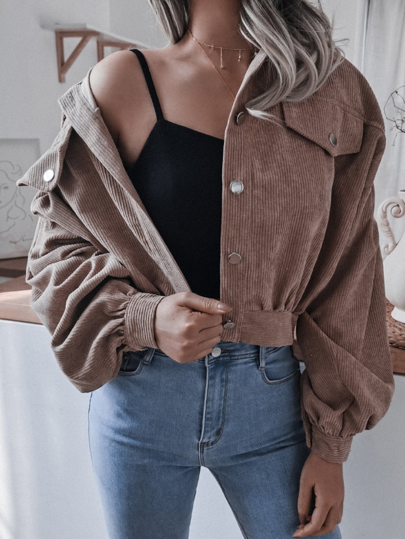 Sky Blue Corduroy Cropped Jacket