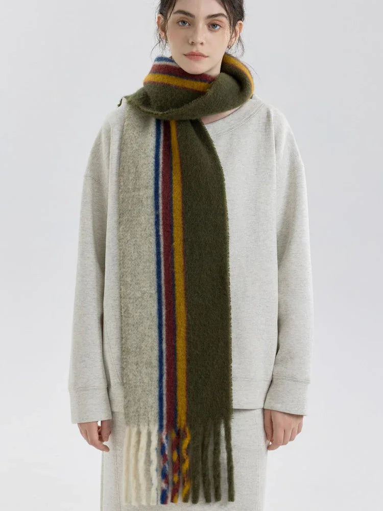 Vintage Striped Wool Blend Scarf - TEVQA