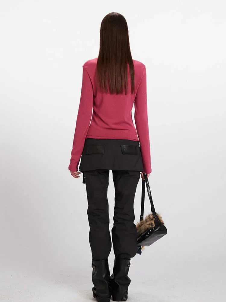 90s Minimalist U-Neck Long Sleeve Top - TEVQA