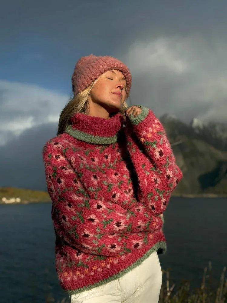 The Nordic Bloom Chunky Knit Sweater - TEVQA