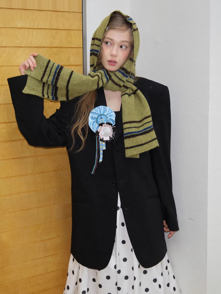 Striped Cashmere-Feel Scarf Pine Green