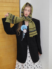 Striped Cashmere-Feel Scarf Pine Green