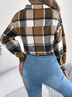 Rust Plaid Cropped Shacket - View 9 | TEVQA
