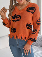 Distressed Pumpkin Knit Sweater - View 16 | TEVQA