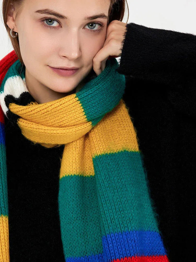 Vivid Color Block Mohair-Feel Scarf - TEVQA