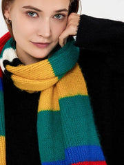 Vivid Color Block Mohair-Feel Scarf - TEVQA