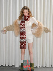 Red Fair Isle Pattern Chunky Knit Holiday Scarf