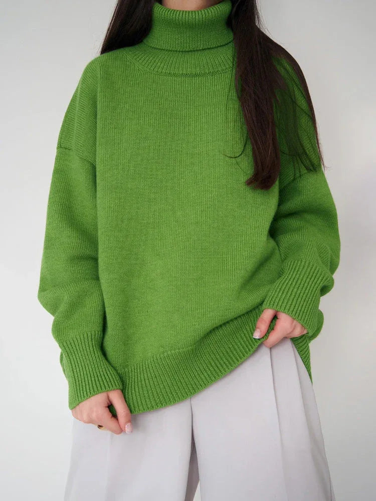 Classic Oversized High Neck Knit Sweater - TEVQA