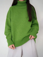 Classic Oversized High Neck Knit Sweater - TEVQA