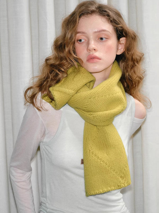 100% Wool Reversible Button Scarf Chartreuse